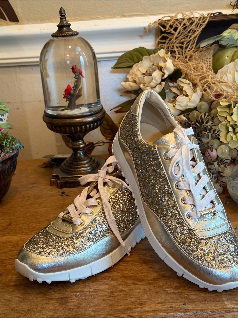 Jimmy Choo Antique Gold ‘Monza Osao’ Leather Sneakers